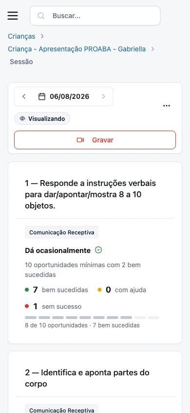 Tela de gravação da sessão em um celular.