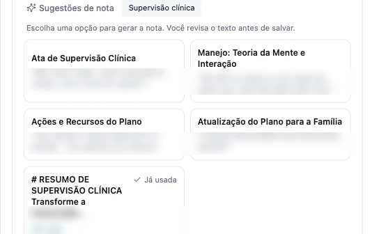 Sugestões de ata e registro a partir da nota de voz.